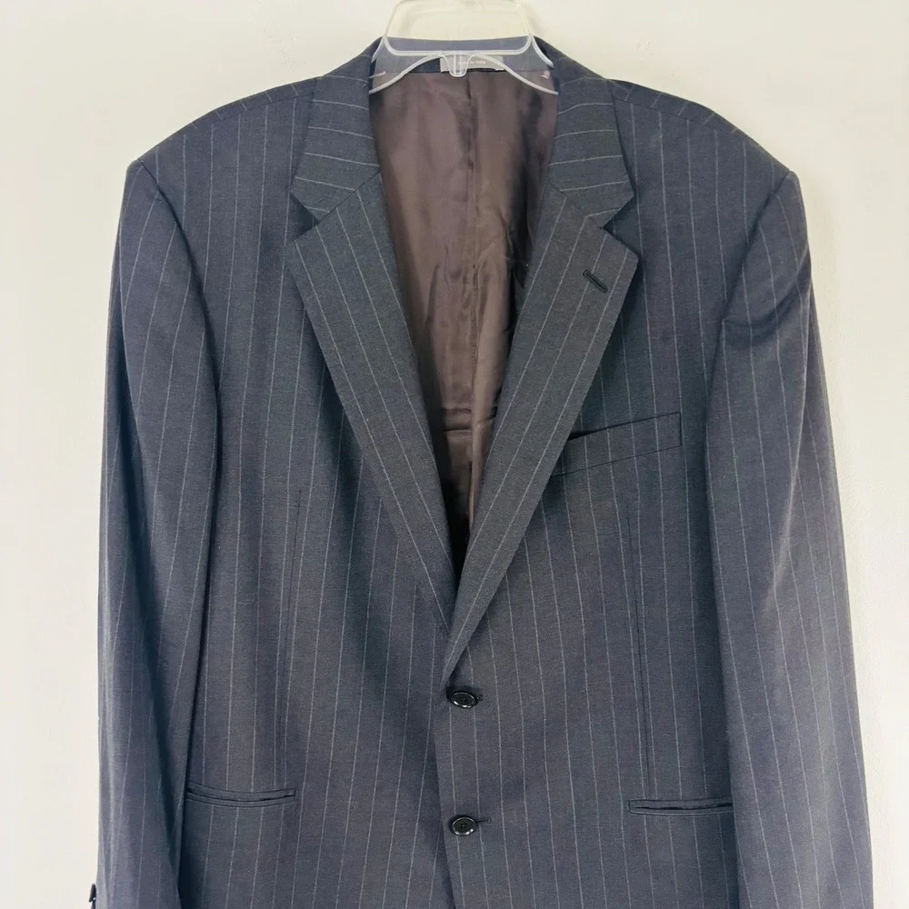 Daniel Cremieux Signature Loro Piana Super 170s Wool Pinstripe Suit Men 46L Grey